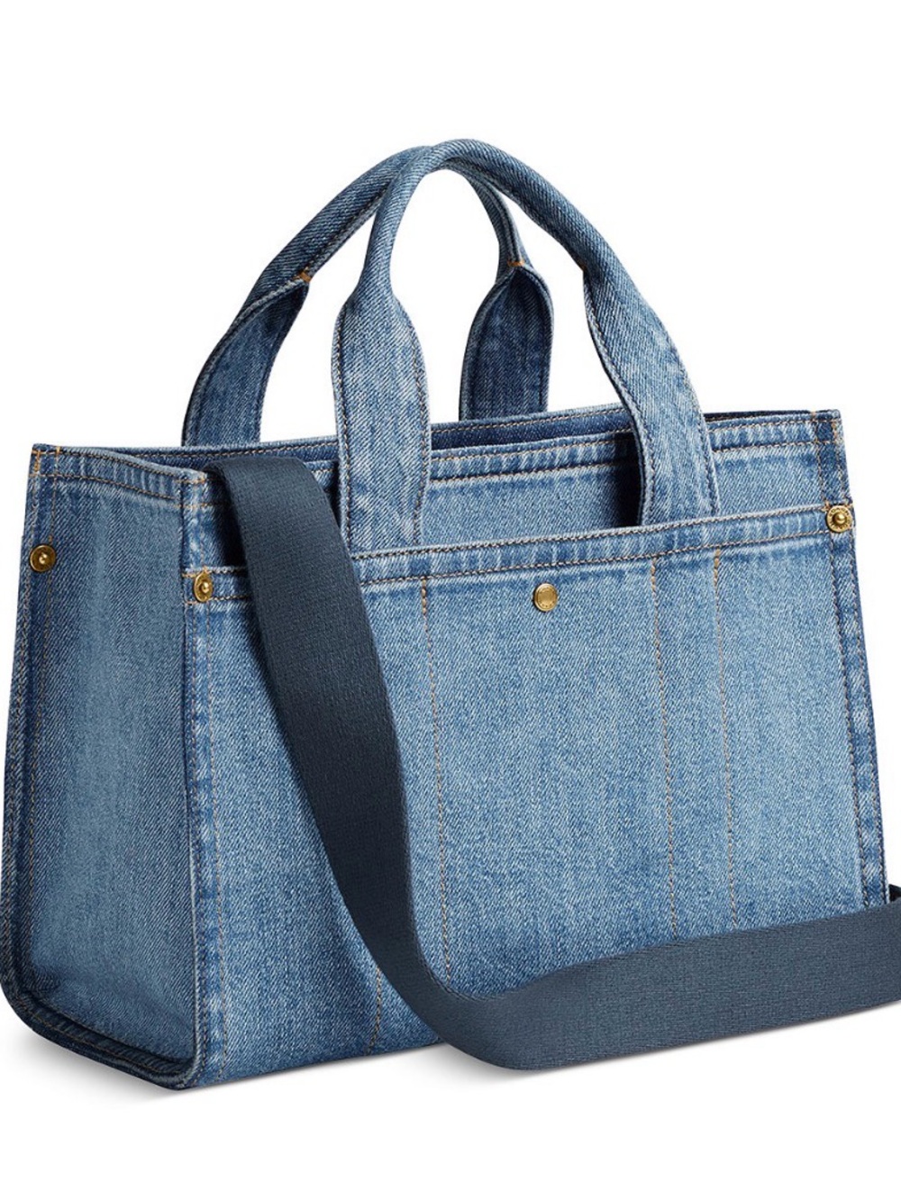 Coach Denim Blue Canvas Tote with Brown Leather Tag - Picture 3 of 5